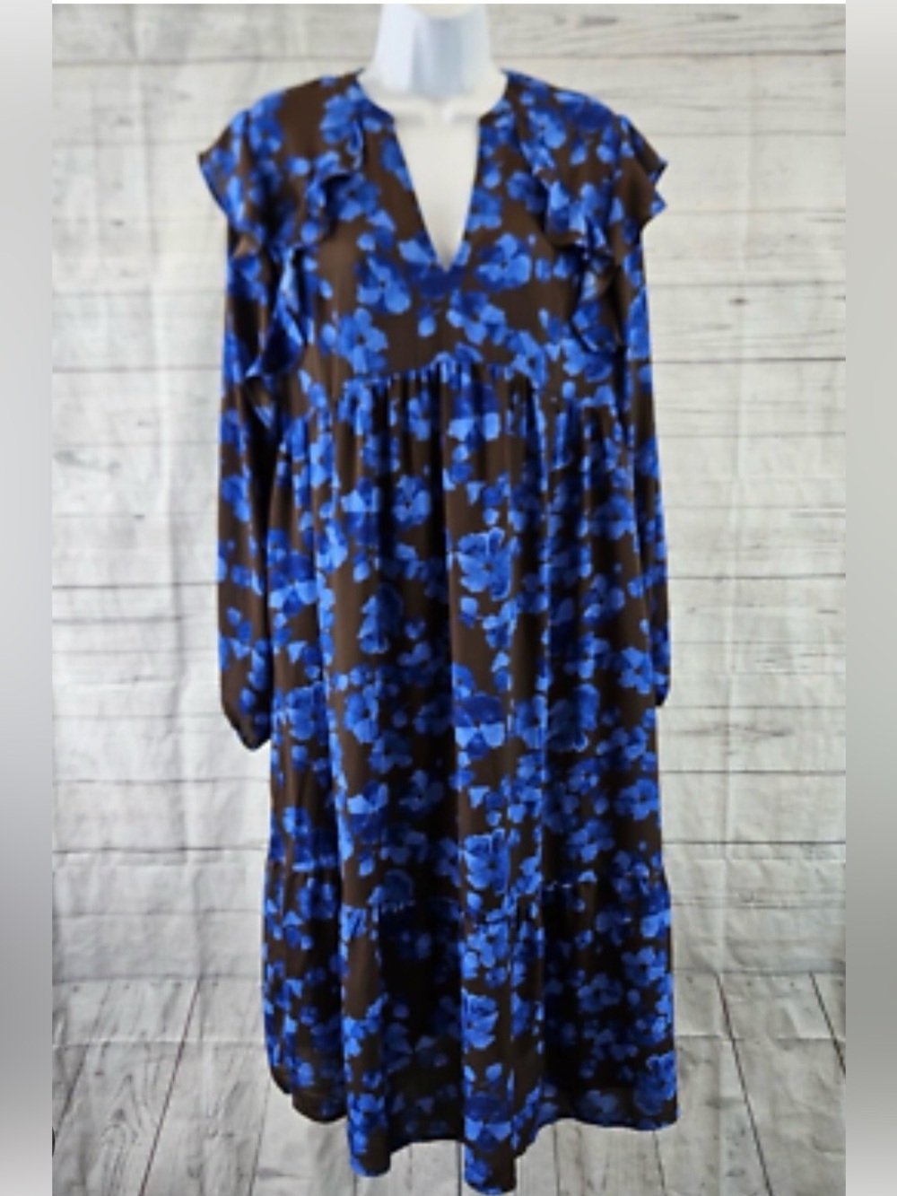 A New Day chocolate brown & blue floral L